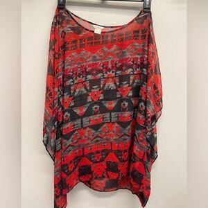 Ariat Red and Black Aztec-Patterned Women's Tunic